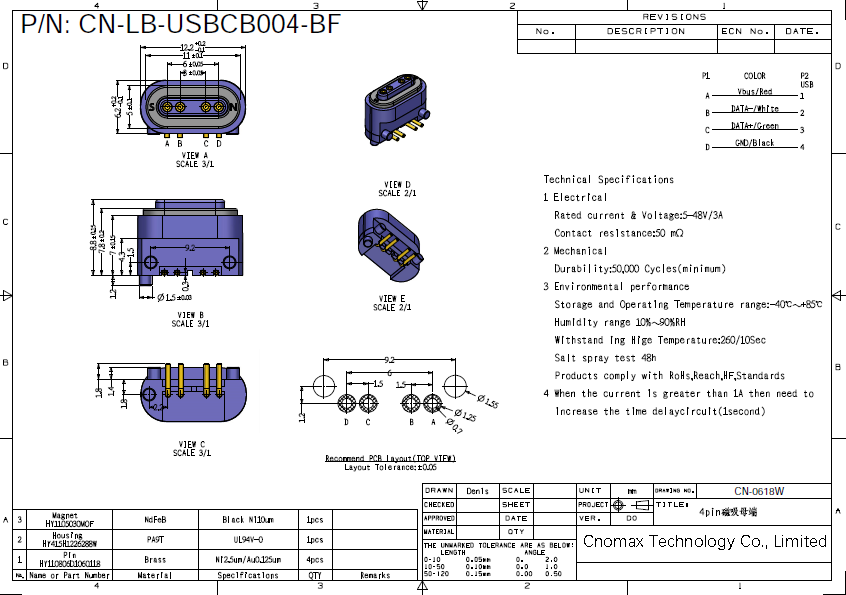 4pin female Magnetic Connector drawing
